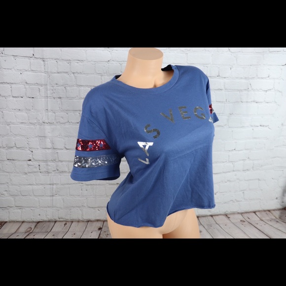 VS Pink Sequin Bling Las Vegas Crop Top Blue - Picture 4 of 7